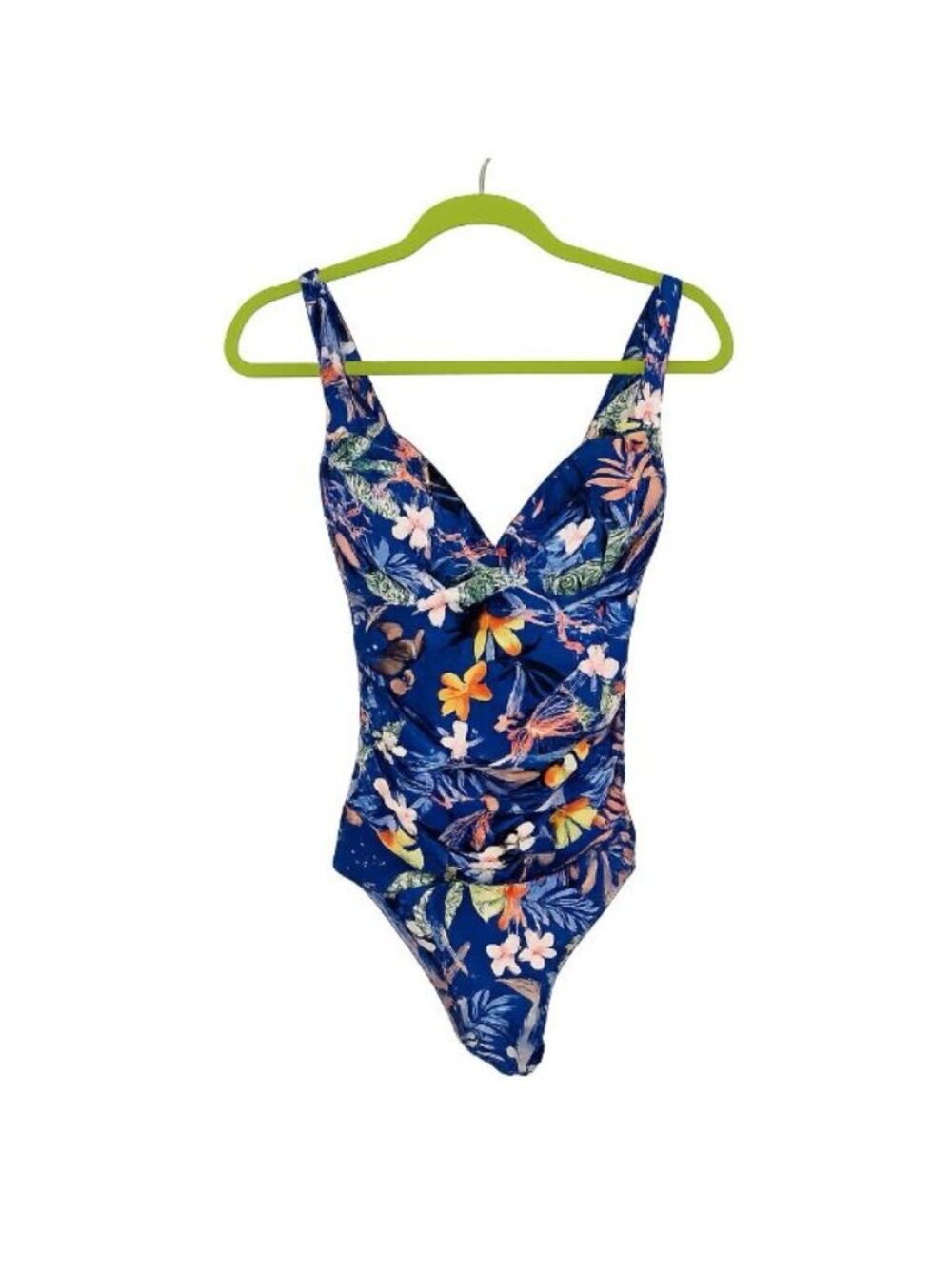 1X One Piece Swimsuit Side Ruching Cross Back Straps Blue Floral Bathing Suit